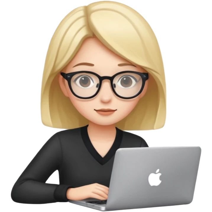 노트북 앞에 앉아있는 귀여운 여자 개발자 스타일로.  emoji