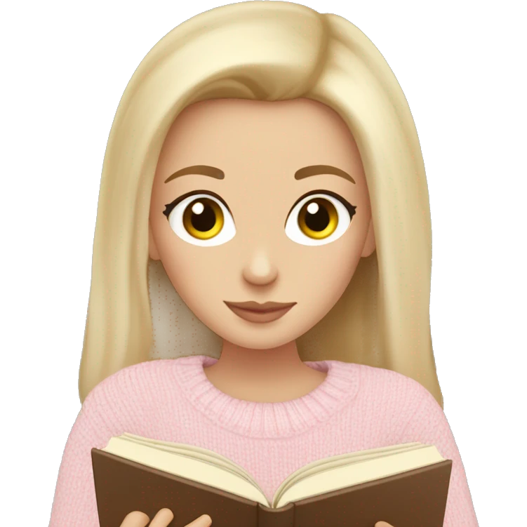 Pretty hazel eyed white girl with light pink sweater reading cozy emoji