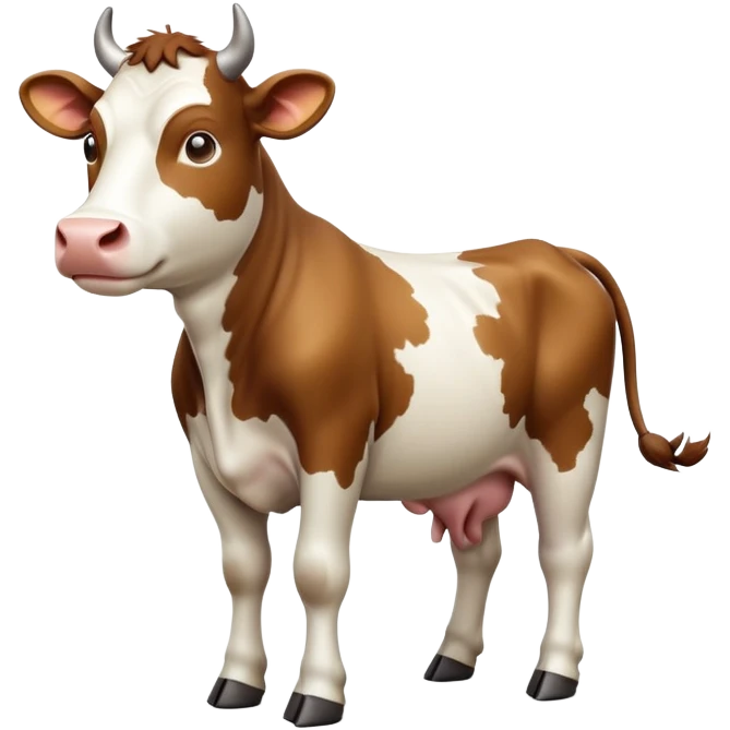 cinematic-[brown and white cow]-realistic-full-body-standing-emoji,-tail-flicking-lazily,-head-tilted-dramatically,-sleek-[brown and white]-coat,-simplified-yet-realistic-focused-features,-highly-detailed,-glowing-with-an-almost-sarcastic-glow emoji