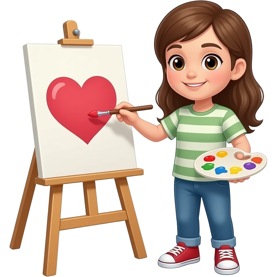 painter character drawing a heart emoji