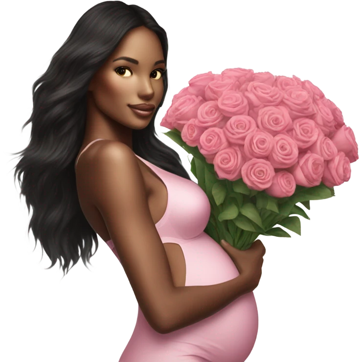 Photo of a Victoria secret model pregnant posing with flowers on a pregnancy shoot emoji