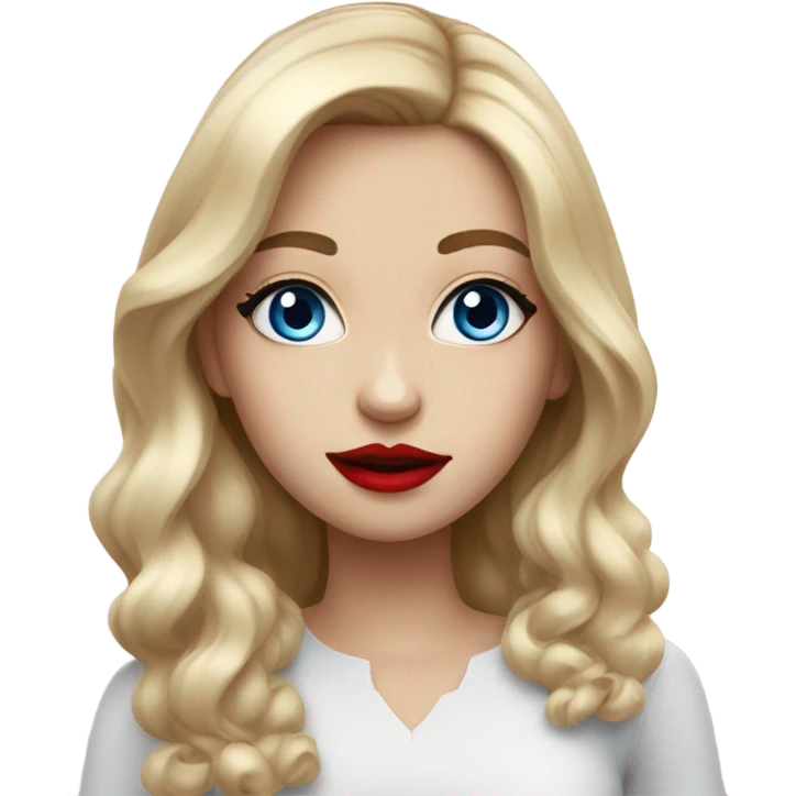 Realistic girl, blue eyes, red lipstick and fantastic  emoji