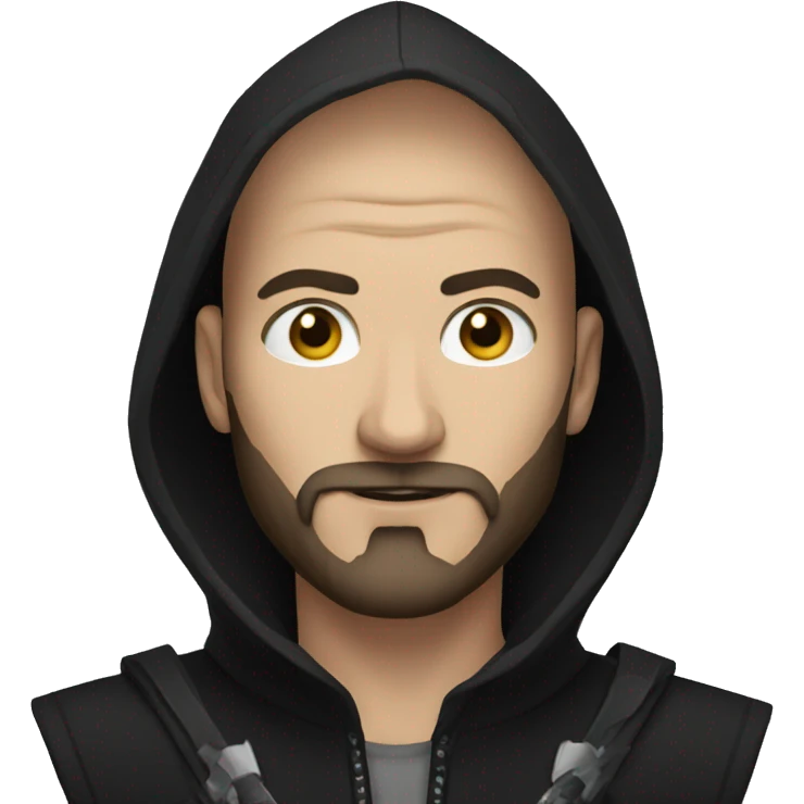 bald human rogue with brown beard and black hood emoji