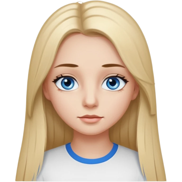 ragazza con capelli lunghi piastrati truccata con molto mascara, occhi azzurri e maglietta a maniche lunghe bianca  emoji