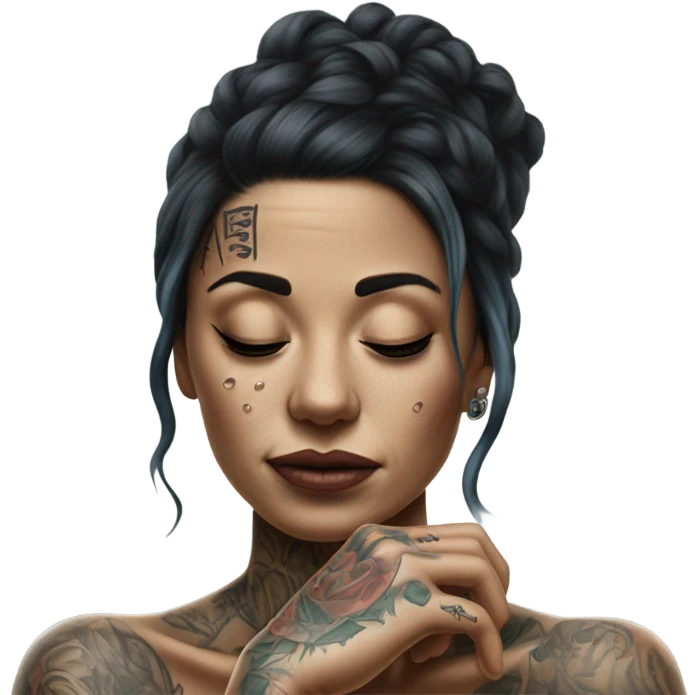 Hyper Realistic Beautiful tattooed woman crying reaching out  emoji