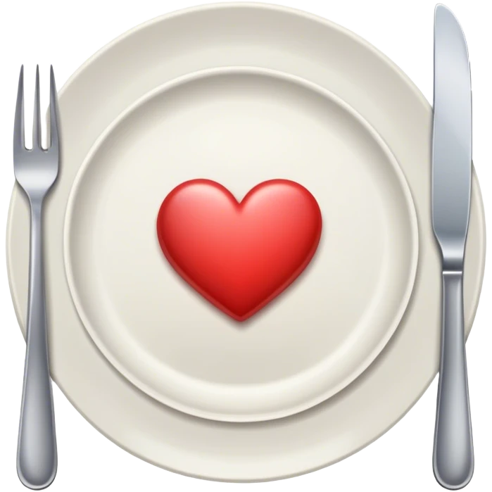 plate with fork on left & knife on right with heart on plate emoji