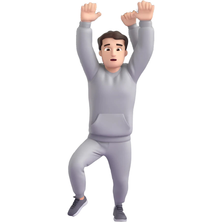 Rocky Balboa running up museum steps, raising arms in victory, grey sweats emoji