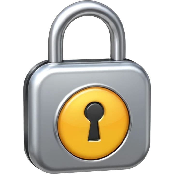 Chrome silver lock emoji, iOS emoji style, smooth metallic surface, rounded edges, reflective highlights, minimalistic emoji