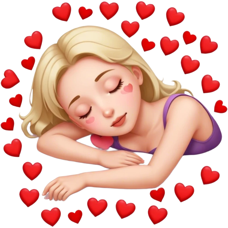 Girl passed out on the floor surrounded by hearts emoji
