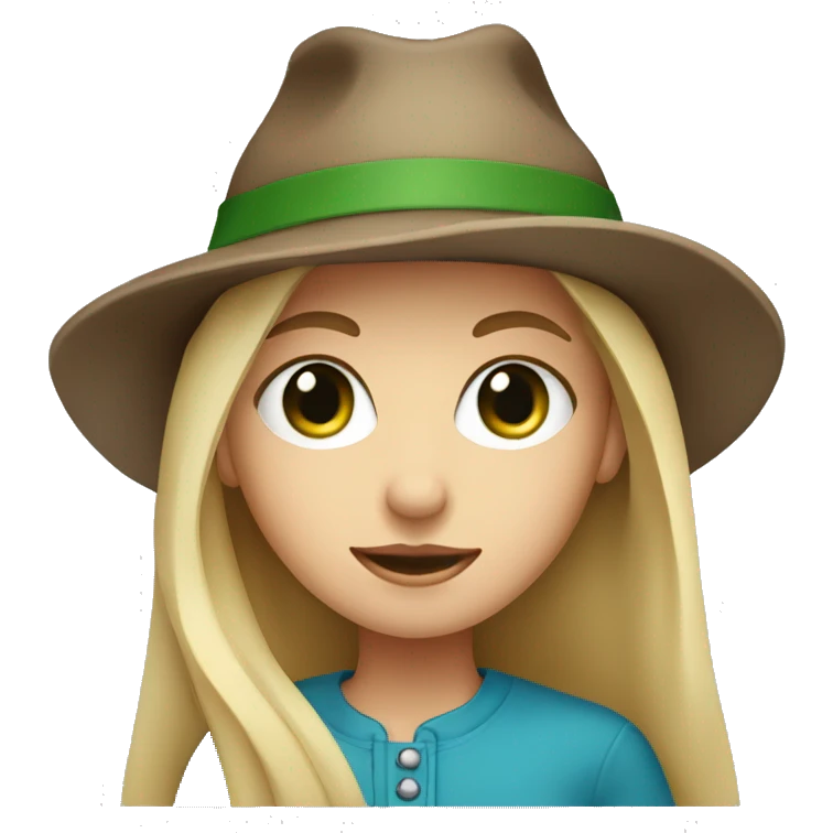 blonde girl in brown hat with one blue eye and one green eye emoji