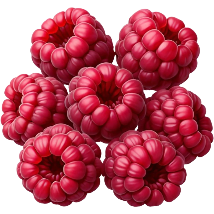 small cluster of whole dried raspberries with deep red to burgundy tones, wrinkled surfaces, hollow airy centers, matte slightly crisp texture, natural irregular shapes, no bowl or extras, soft lighting, subtle shadows, emoji scale emoji