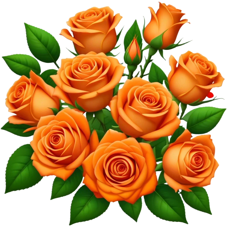 big bouquet Vibrant Orange Tea Rose, luxuriant, leaf, bud emoji