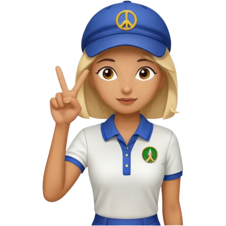 Woman in cute golf uniform giving peace sign  emoji
