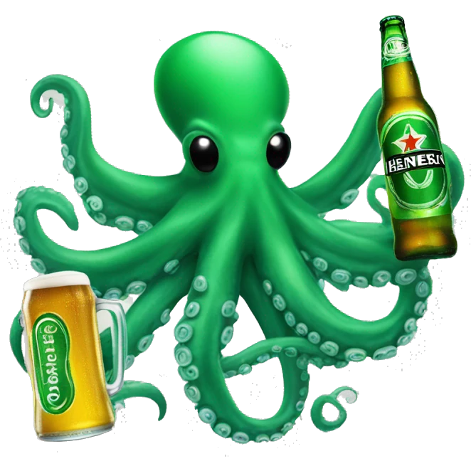 Octopus holding a Heineken beer emoji