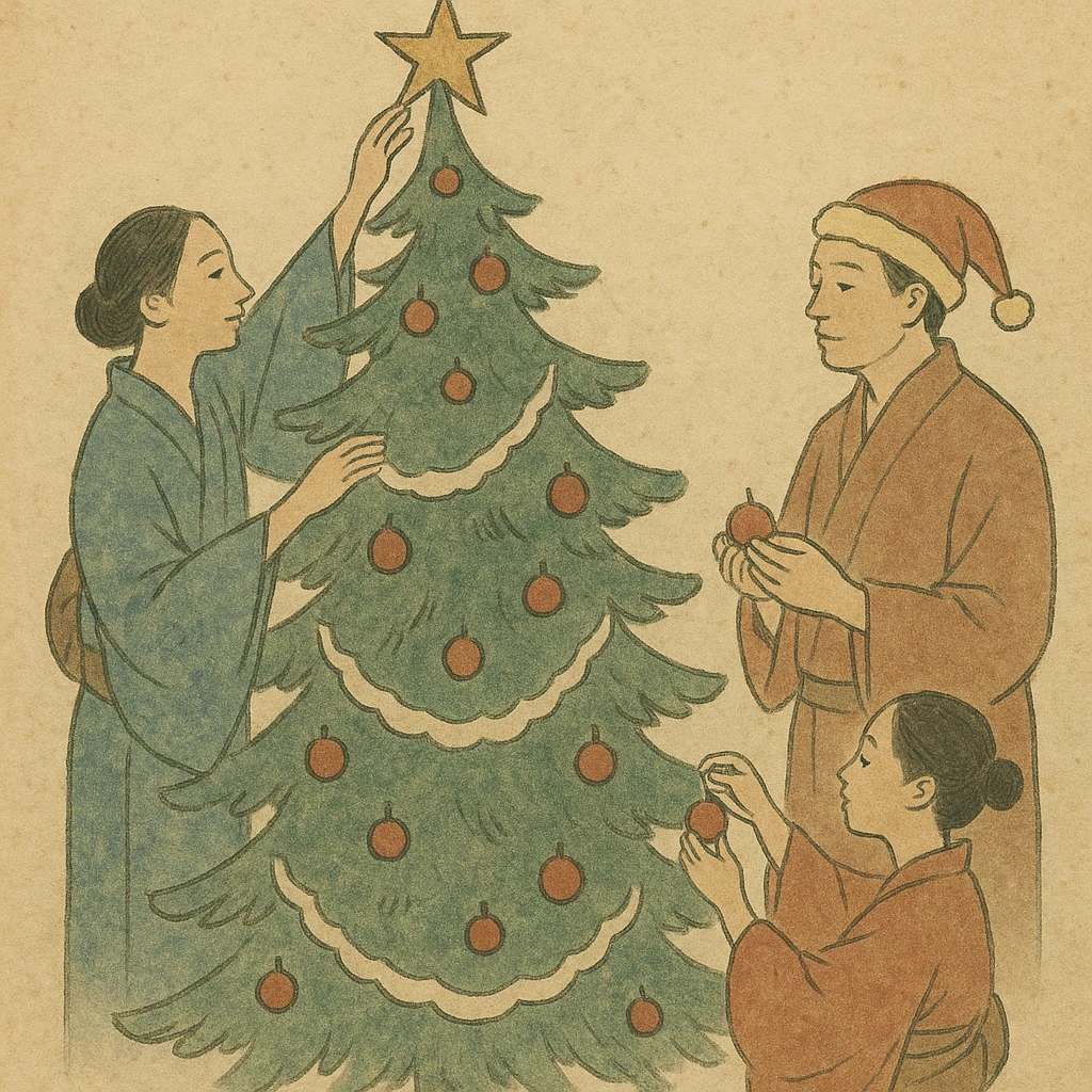 people decorating a Christmas tree emoji