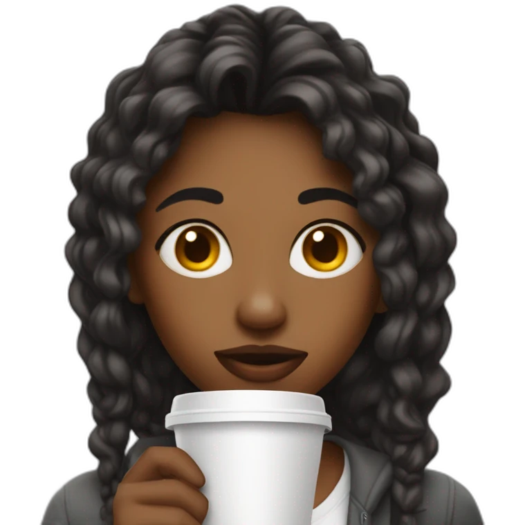 a female black student stessed crazy drinking a big take away coffe emoji