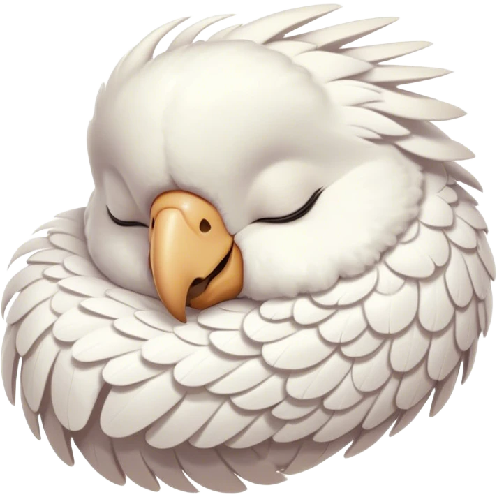 Meme-Worthy Cute Sleeping Cockatoo Portrait Emoji, Head resting peacefully with a contented smile, showcasing a softly feathered body with a gently drooping crest and eyes closed in serene slumber, Simplified yet adorably endearing features, highly detailed, glowing with a soft, drowsy tropical light, high shine, relaxed and utterly lovable, stylized with an air of playful laziness, soft glowing outline, capturing the essence of a sleeping cockatoo that feels destined to become the next viral icon of adorable rest! emoji