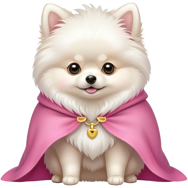 White Pomeranian with pink cloak emoji