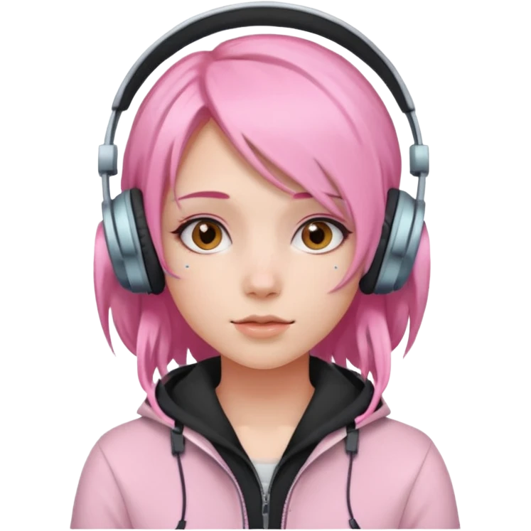 Girl with pastel pink hair and headphones emoji