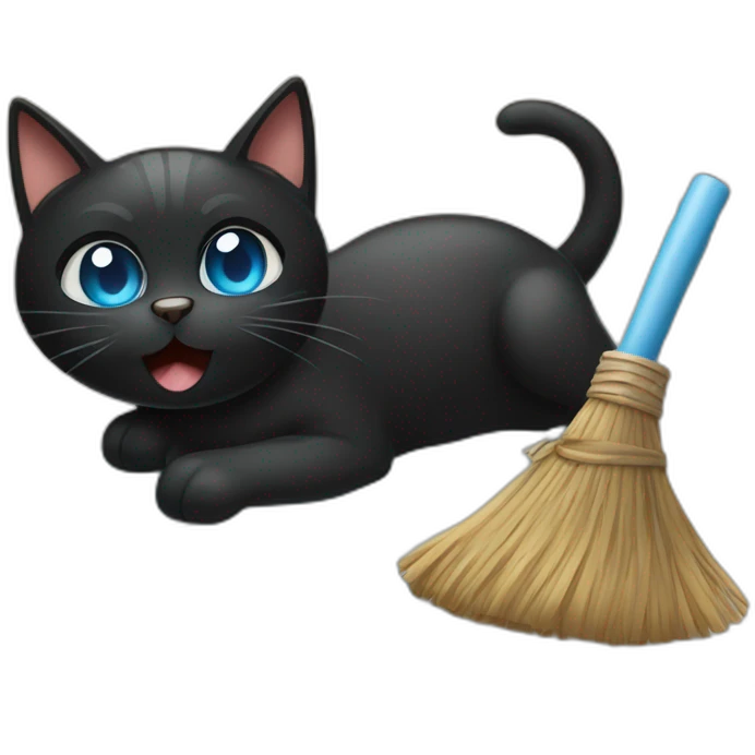 a black cat with blue eyes taking a steam bathome with a banya broom emoji