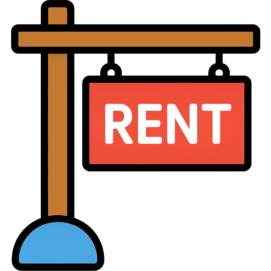 Make the rent sign board look modern with clean lines, minimal design, and a contemporary style. Keep the background transparent. emoji
