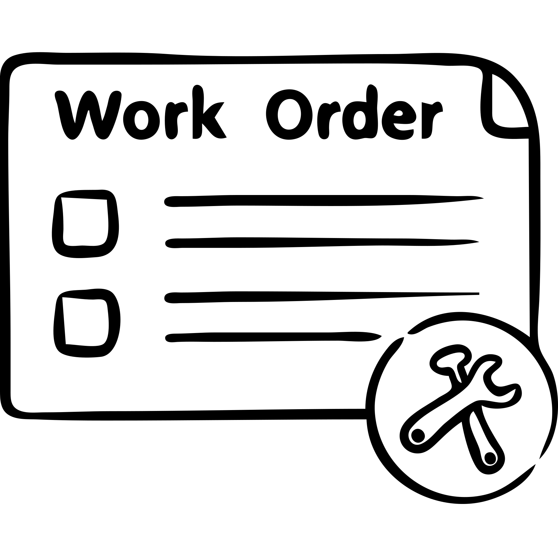 Work order form with lines for text and a wrench symbol emoji