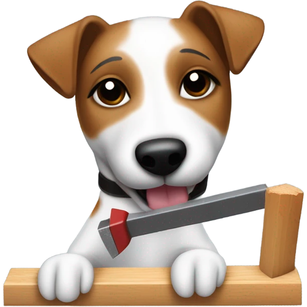 Jack Russel Terrier working with a hammer and saw emoji