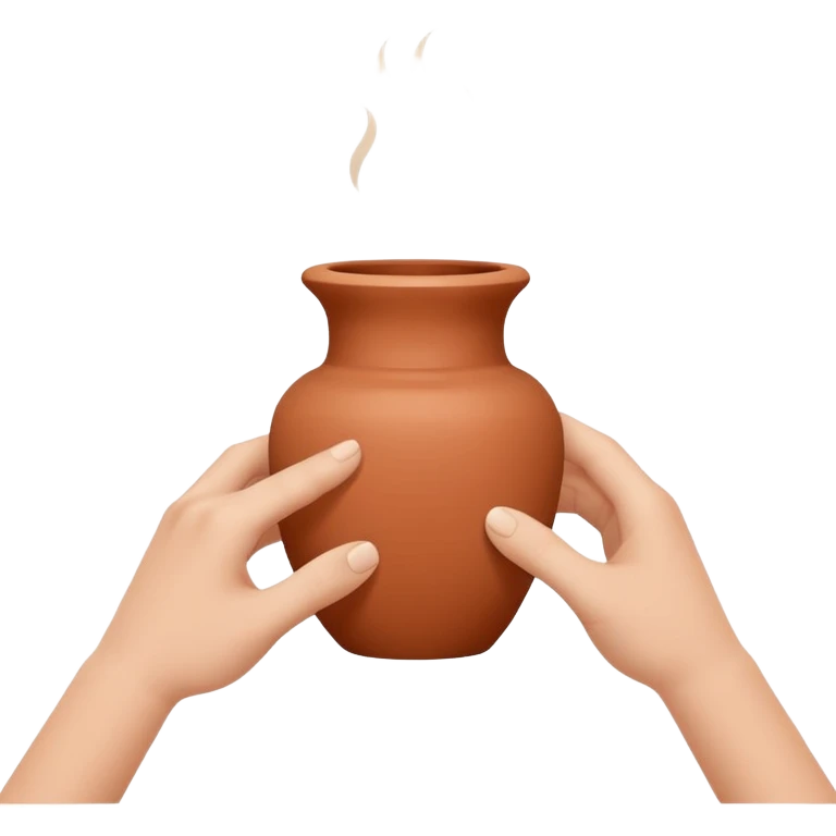 Minimalistic flat vector icon, iOS style, thin black contour on white background. Hands shaping a small clay vase. Clean, no text, no shadow emoji