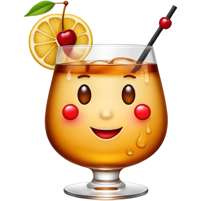 Emoji with an amaretto sour cocktail in whiskey glass emoji
