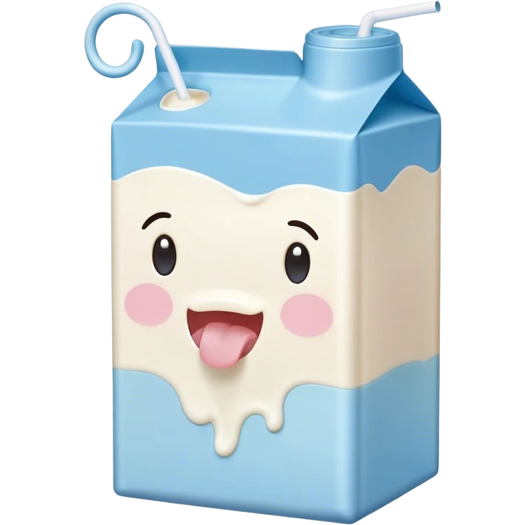 Cute Kawaii Milk Carton, small and boxy, bright pastel blue and white, blushing cheeks, a tiny straw poking out, soft glowing highlights, adorable farm-fresh cuteness! emoji