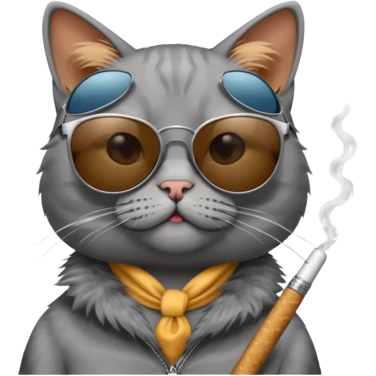 A grey cat with sunglasses that is smoking a cigarette  emoji