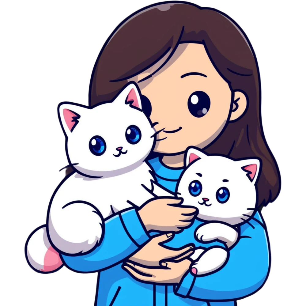 Cute Asian girl cradling a ragdoll cat with blue eyes and light colored fur with darker points emoji