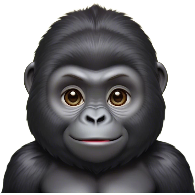 Cinematic Cute Gorilla Portrait Emoji, Head tilted playfully and inquisitively, with a robust, endearingly soft face accented by tender fur and round, sparkling eyes full of warmth, Simplified yet irresistibly adorable features, highly detailed, glowing with a warm, friendly jungle glow, high shine, affectionate and lively, stylized with a touch of whimsical charm, soft glowing outline, capturing the essence of a mischievous yet loving gorilla that feels like it could lumber out of the screen into your arms! emoji