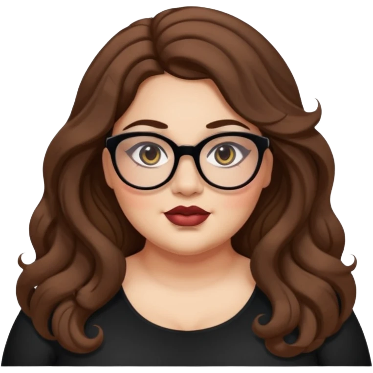plus size, long brown wavy hair, baddie,pretty, makeup, black eyeliner, long hair, Spectacles  emoji