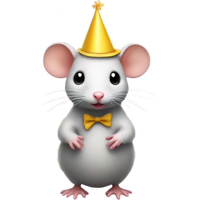 Underweight rat celebrating his birthday wearing a duck suit emoji