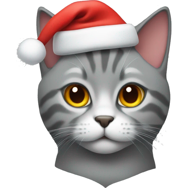 A grey cat with a red Santa hat emoji