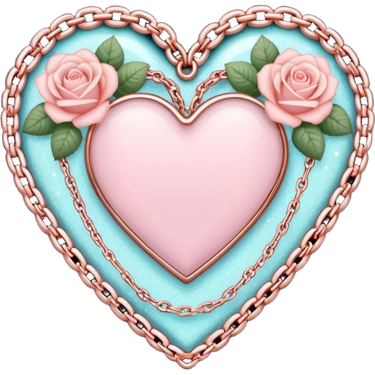 Rose-gold heart shape with chains and crystals and pastel pink roses adorning it emoji
