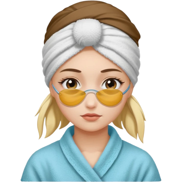 Girl with towel on her head and eye patches on emoji