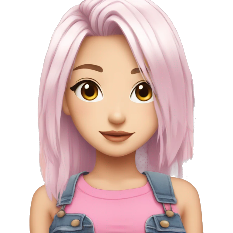cute anime girl with white hair and a pink crop top with ripped jeans emoji