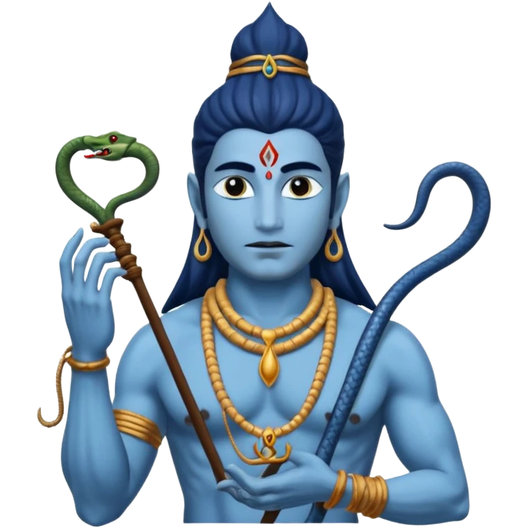 Mahadev real god  shiv not like cartoon  blue body and trishul and and had damru and nack around sanke  emoji