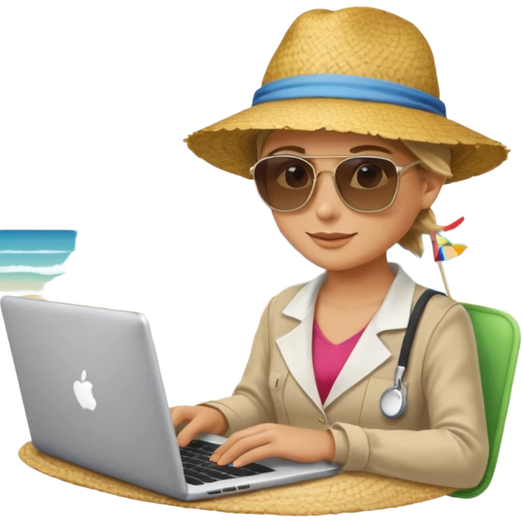 nutricionist with a computer at the beach emoji