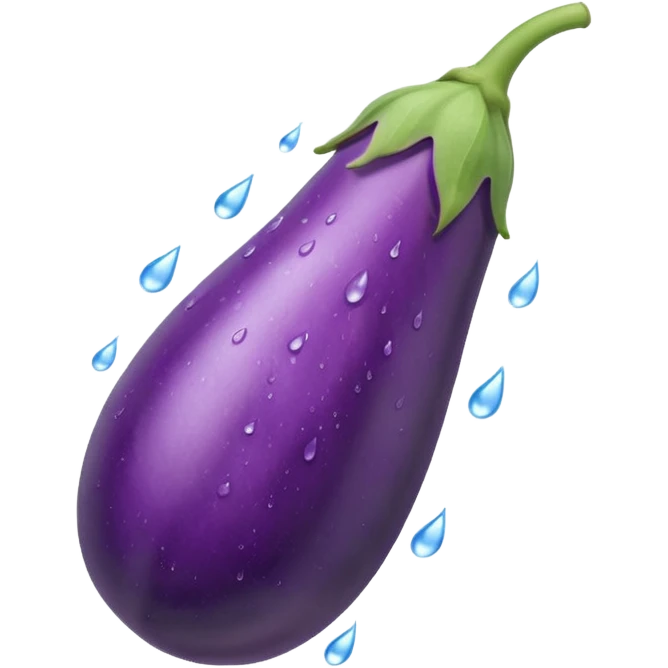 make the eggplant longer and thinner and make the water misty I still want water to come out of the stem emoji