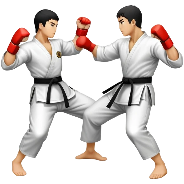 Round emblem symbolizing striking martial arts. The emblem features two fighters in dynamic stances, one delivering a powerful punch while the other defends with a block. In the center, a stylized fist and foot crossed to represent the essence of striking.  emoji