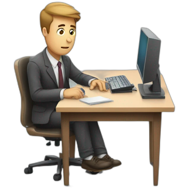 tired teacher man trying to work in a table with a computer emoji