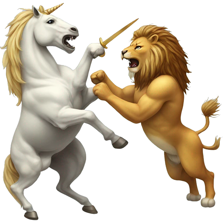 Unicorn fighting a lion emoji