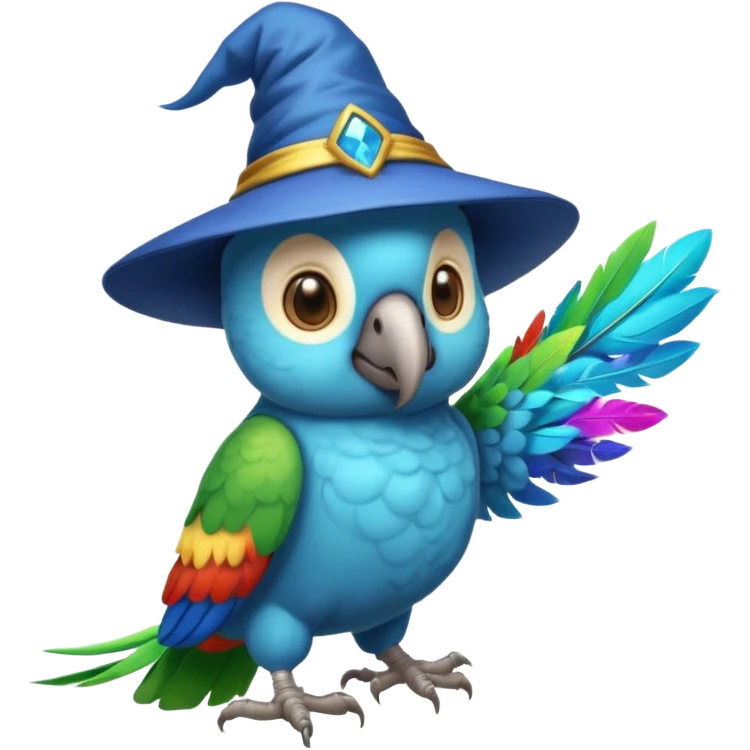 A cyan parrot with a wizard's hat emoji