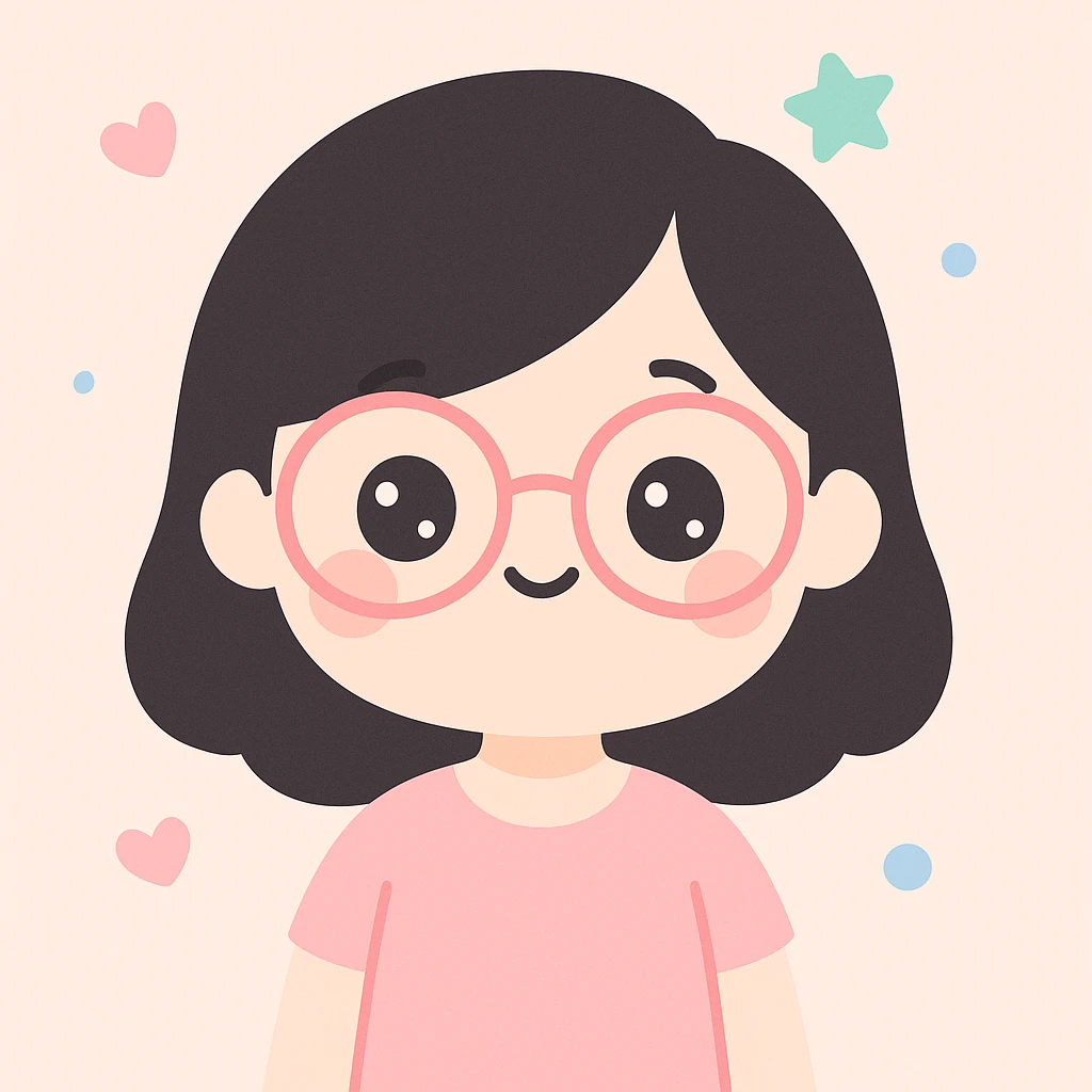 a black-haired woman wearing glasses, cute cartoon style emoji