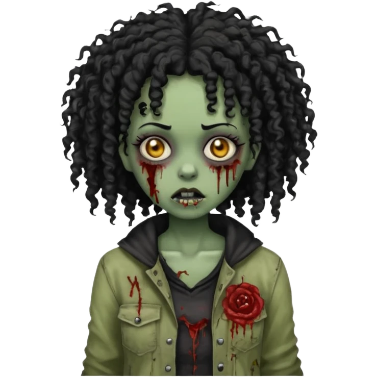 Black curly head girl zombie emoji