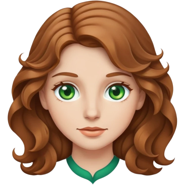 Me faça uma moça de cabelos ondulados cor castanho claro, olhos verdes, pele branca emoji