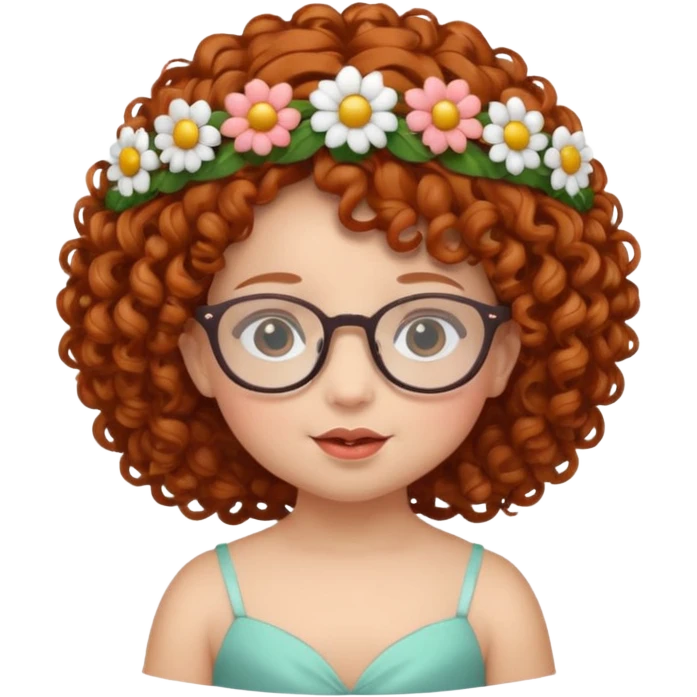 baby with big flower tiara dark ginger curly hair and glassess emoji